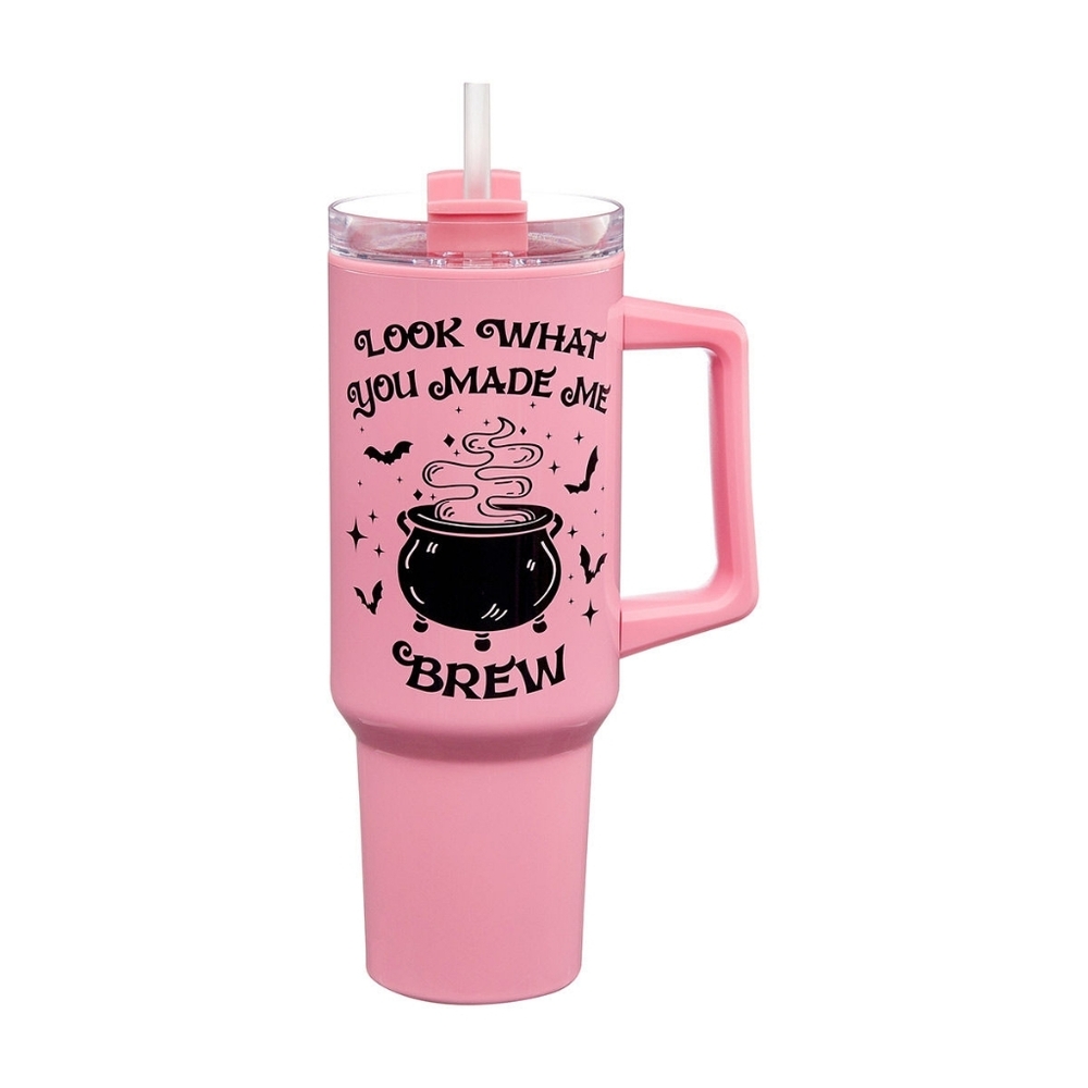Pink Halloween Brew Tumbler with Straw